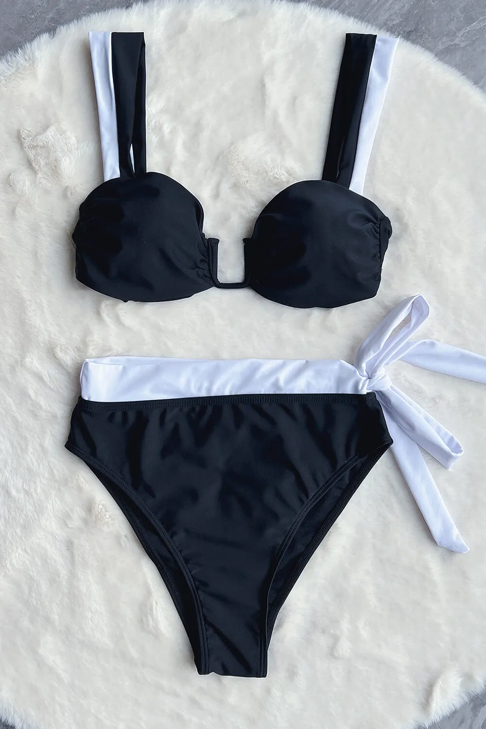 Two Tone Front 'U' Tie Up High-Waisted Bikini Set sold by Floralkini product image thumbnail 5