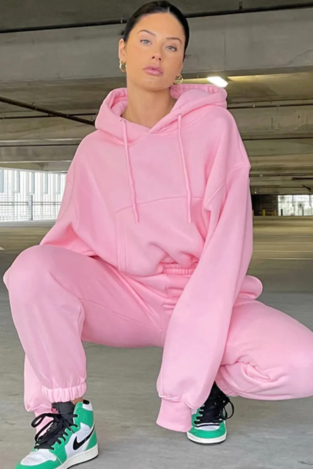 Oversized Pullover Drawstring Hoodie & Straight Leg Sweatpants Set sold by Floralkini product image thumbnail 3