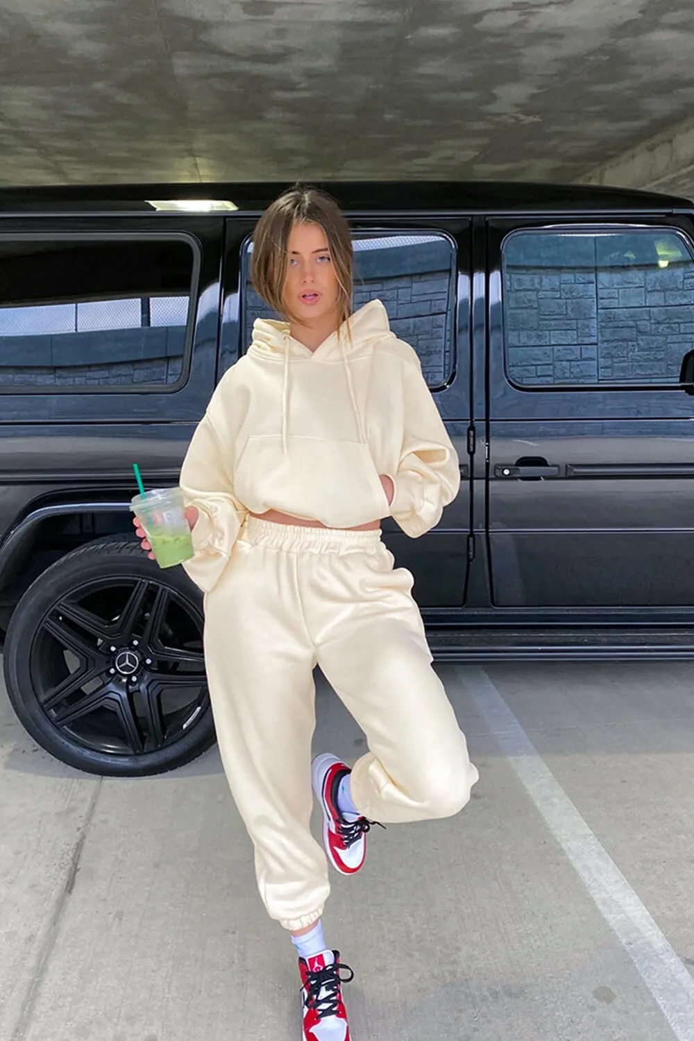 Oversized Pullover Drawstring Hoodie & Straight Leg Sweatpants Set sold by Floralkini product image thumbnail 2