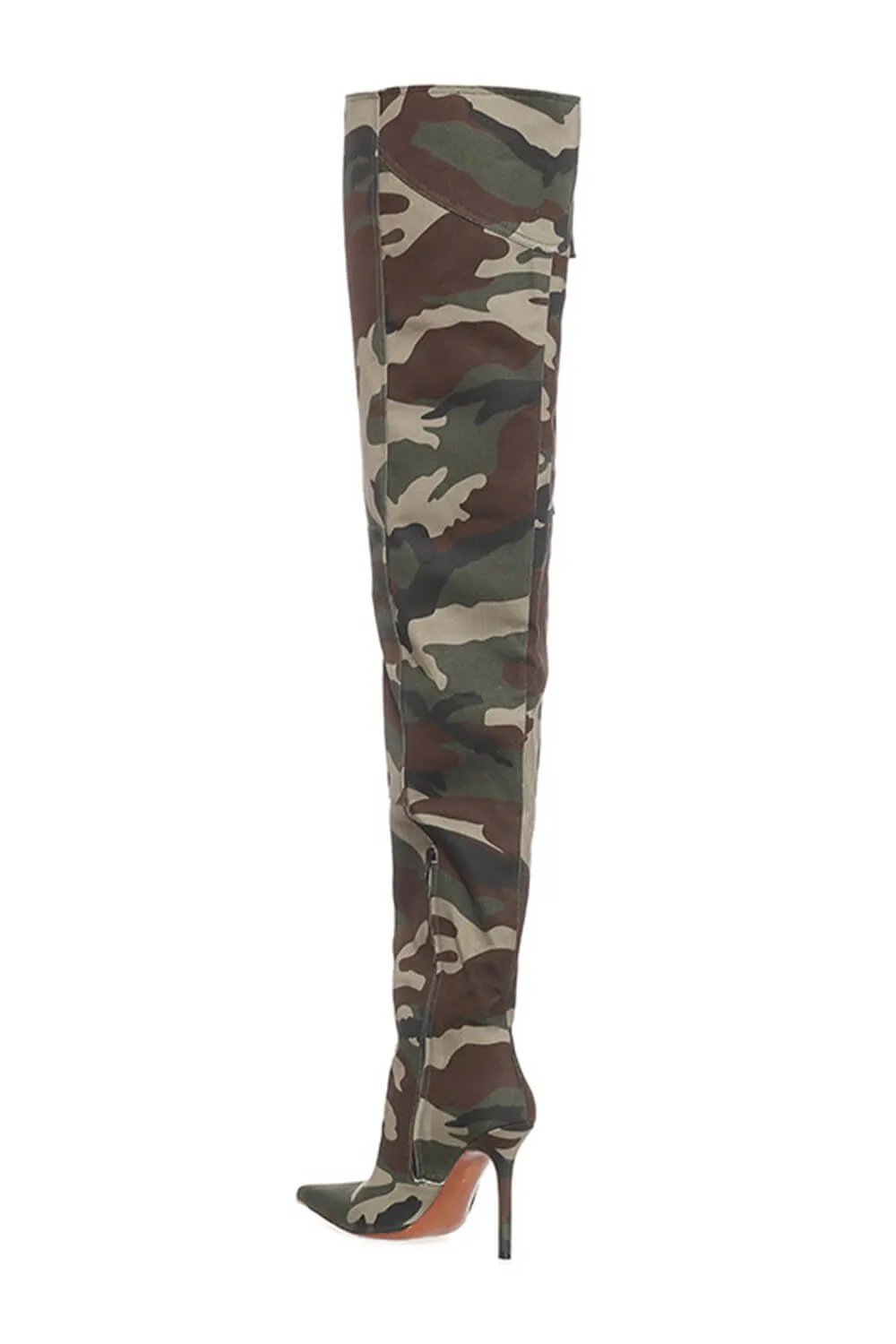 Camo Canvas Pocket Pointy Toe Over-The-Knee High Stiletto Boots sold by Floralkini product image thumbnail 3