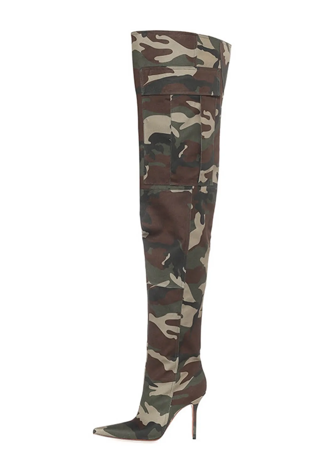 Camo Canvas Pocket Pointy Toe Over-The-Knee High Stiletto Boots sold by Floralkini product image thumbnail 5