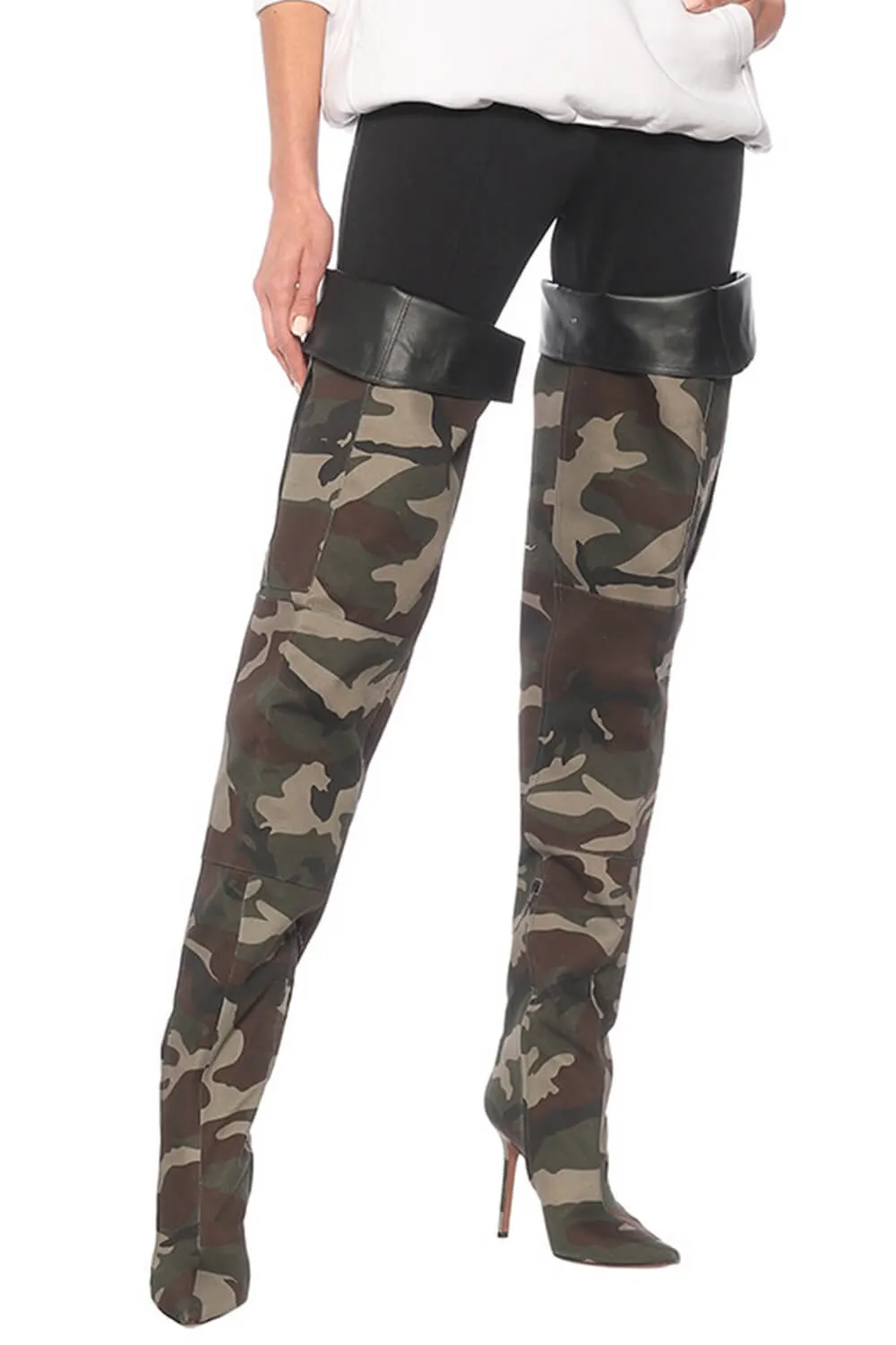 Camo Canvas Pocket Pointy Toe Over-The-Knee High Stiletto Boots sold by Floralkini product image thumbnail 2