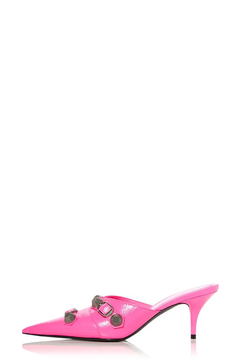 Pointed Toe Stiletto Mules With Studs And Pin Buckle Strap Details - Pink sold by Floralkini