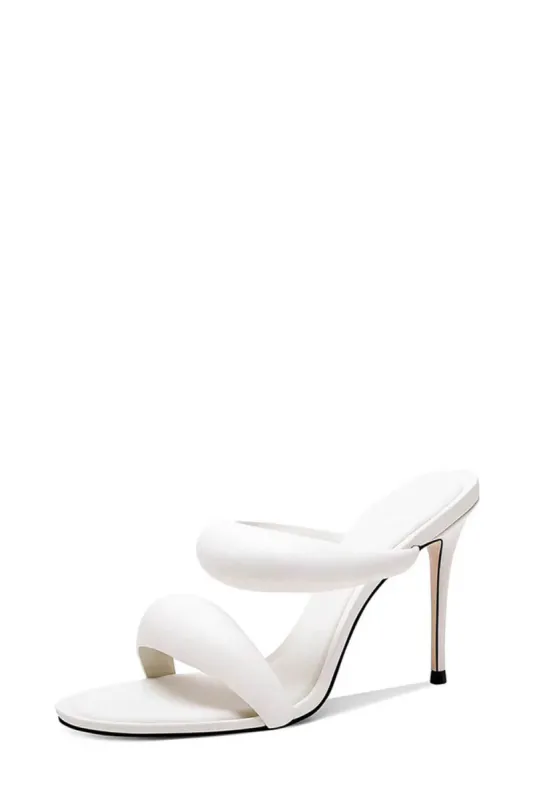 Doulbe Puffed Straps Open Toe Mule Sandals - White sold by Floralkini