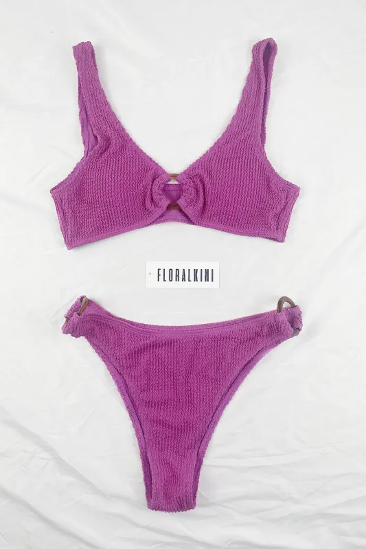 Hot Pink Crinkle Tortoise Shell Ring Bikini Bottoms sold by Floralkini