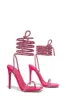 Diamante Embellished Lace Up Square Toe High Heels - Pink sold by Floralkini