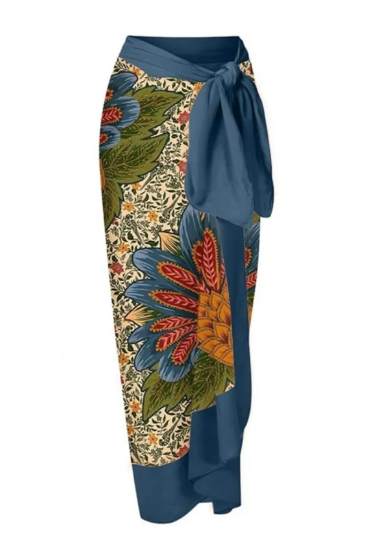 Tropical Floral Print Sarong Wrap Midi Skirt sold by Floralkini