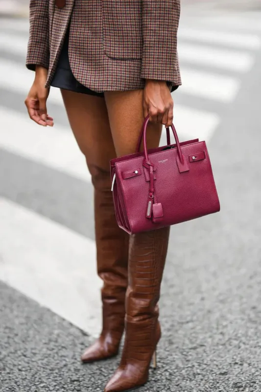Brown Crocodile-Effect Knee High Pointed Stiletto Heel Boots sold by Floralkini