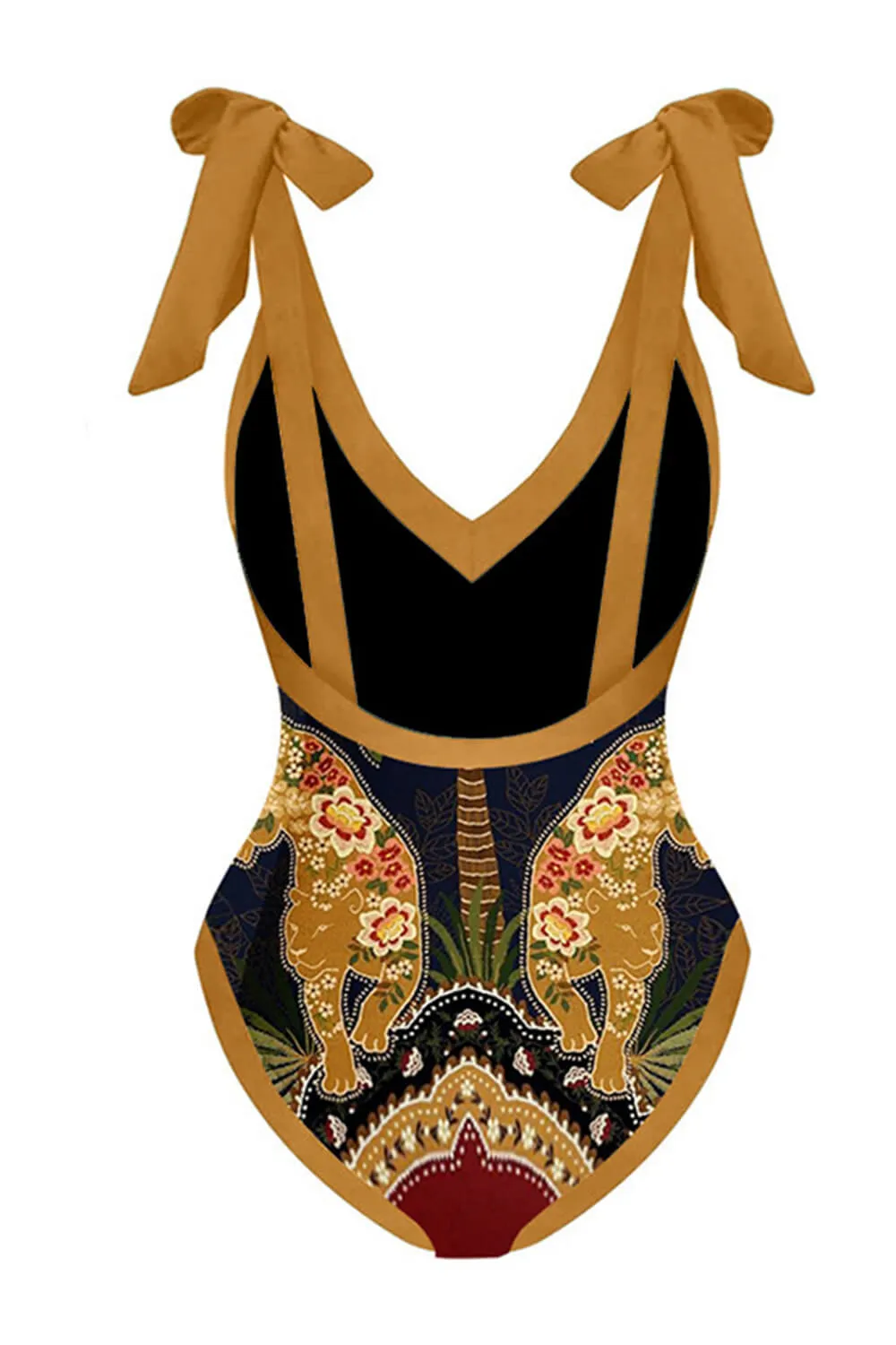Leopard Print Plunge Tie-Shoulder One Piece Swimsuit sold by Floralkini product image thumbnail 2