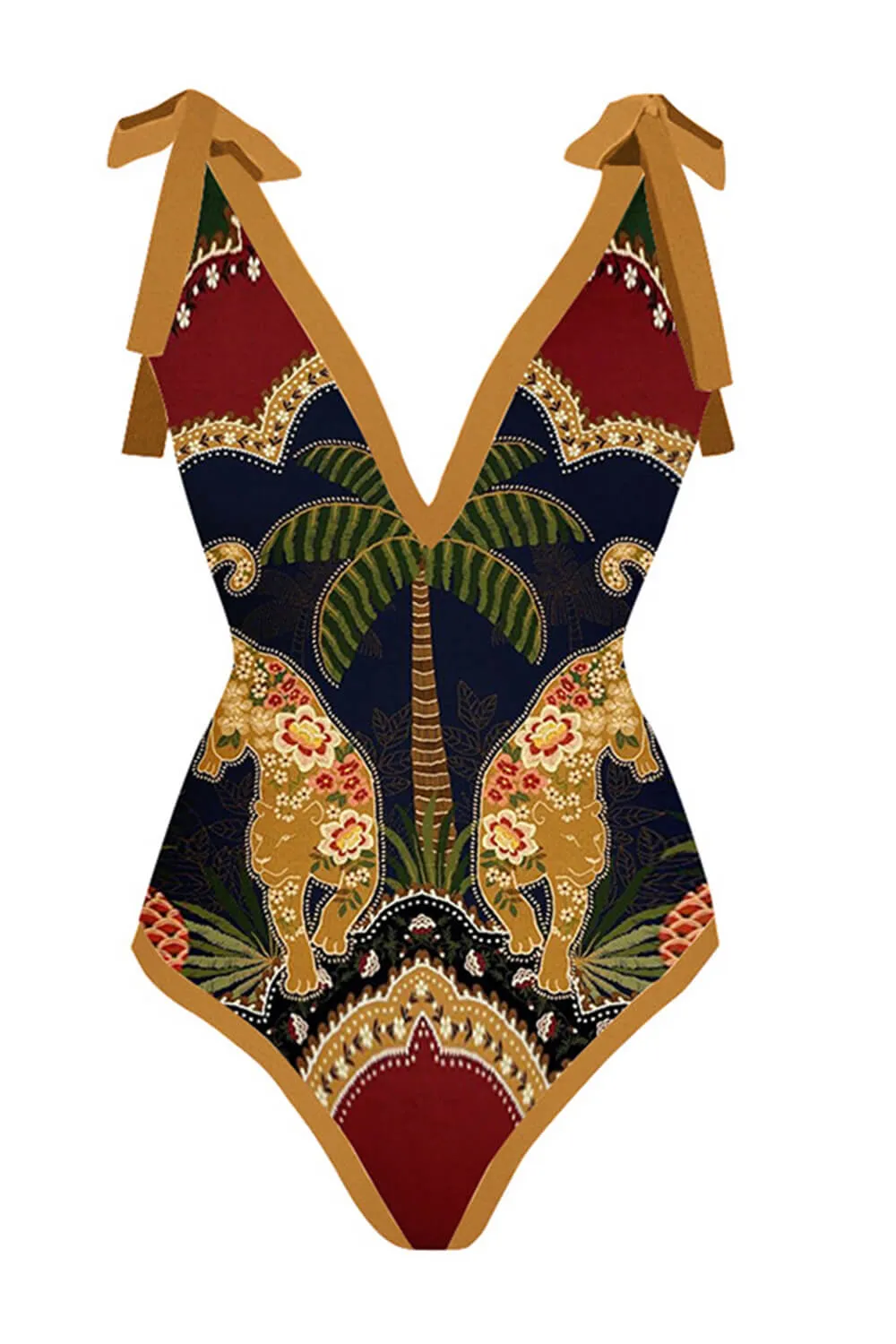 Leopard Print Plunge Tie-Shoulder One Piece Swimsuit sold by Floralkini