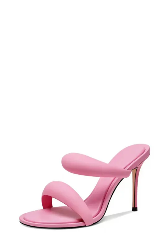 Doulbe Puffed Straps Open Toe Mule Sandals - Pink sold by Floralkini