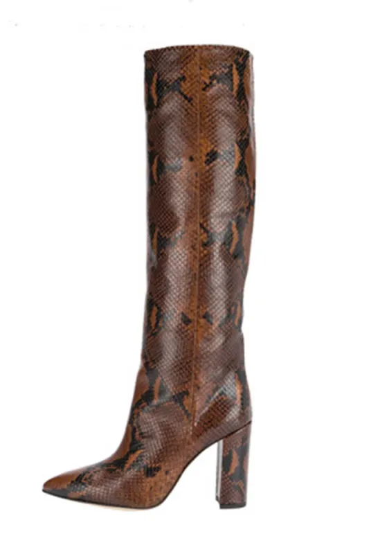 Python Effect Knee High Boots - Brown sold by Floralkini