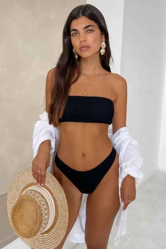 Black Crinkle Bandeau Bikini Top sold by Floralkini