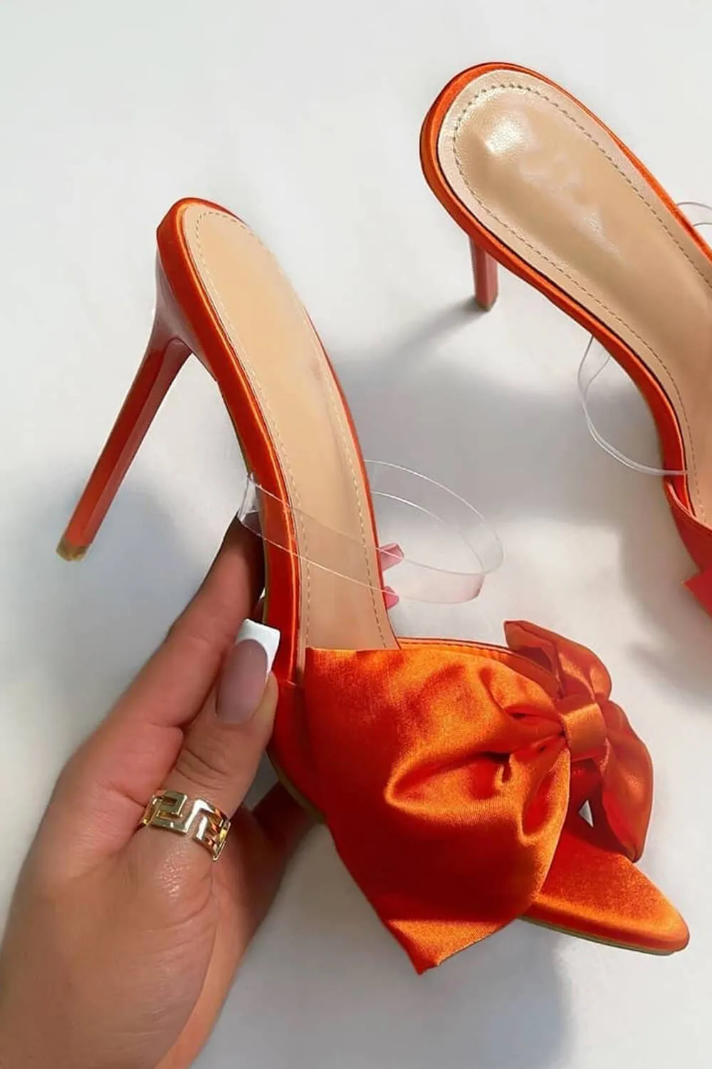 Orange Satin Bow Stiletto Mules sold by Floralkini product image thumbnail 3