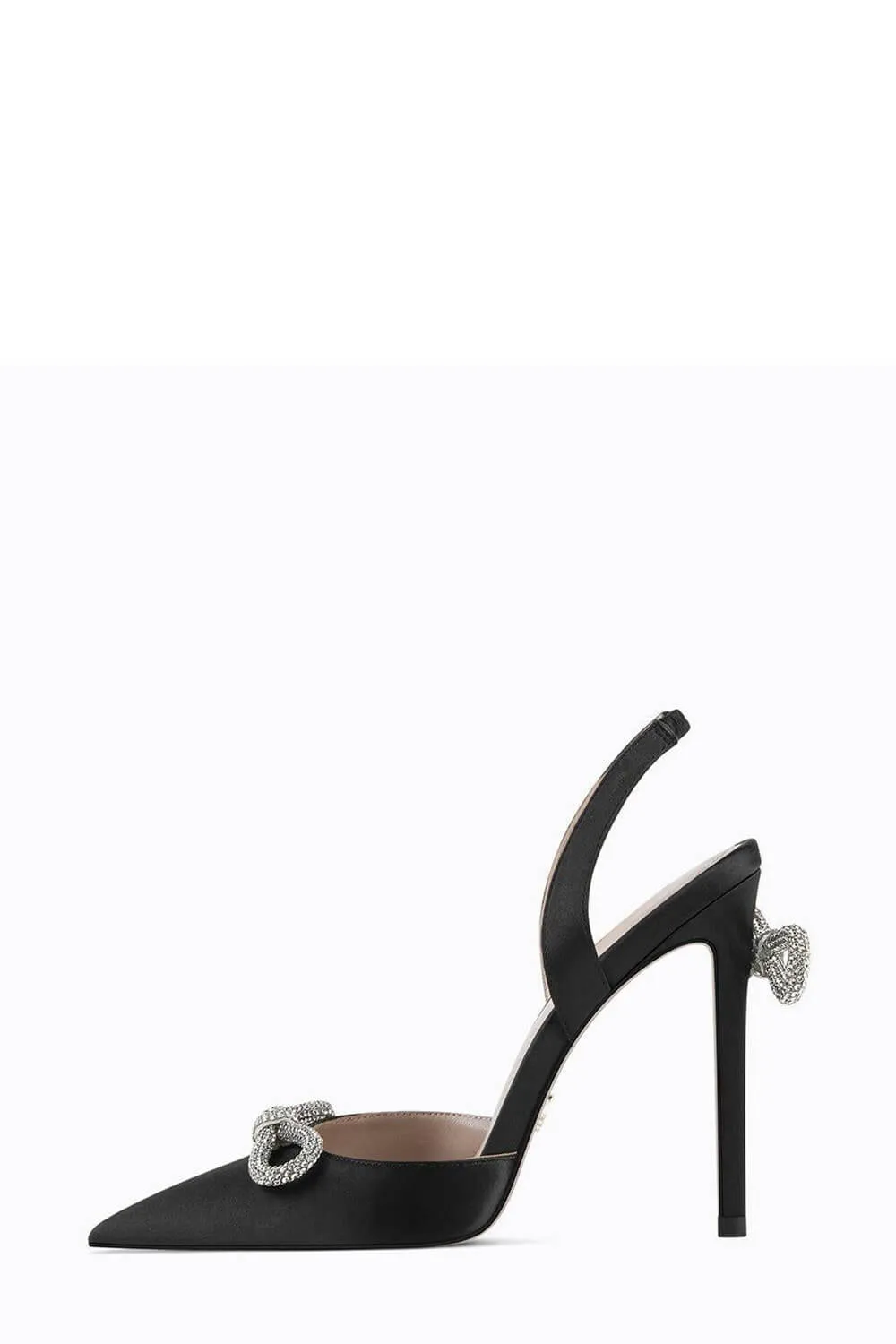 Satin Rhinestone Bow Sling Back Pointed Toe Stiletto High Heel Pumps - Black sold by Floralkini product image thumbnail 2