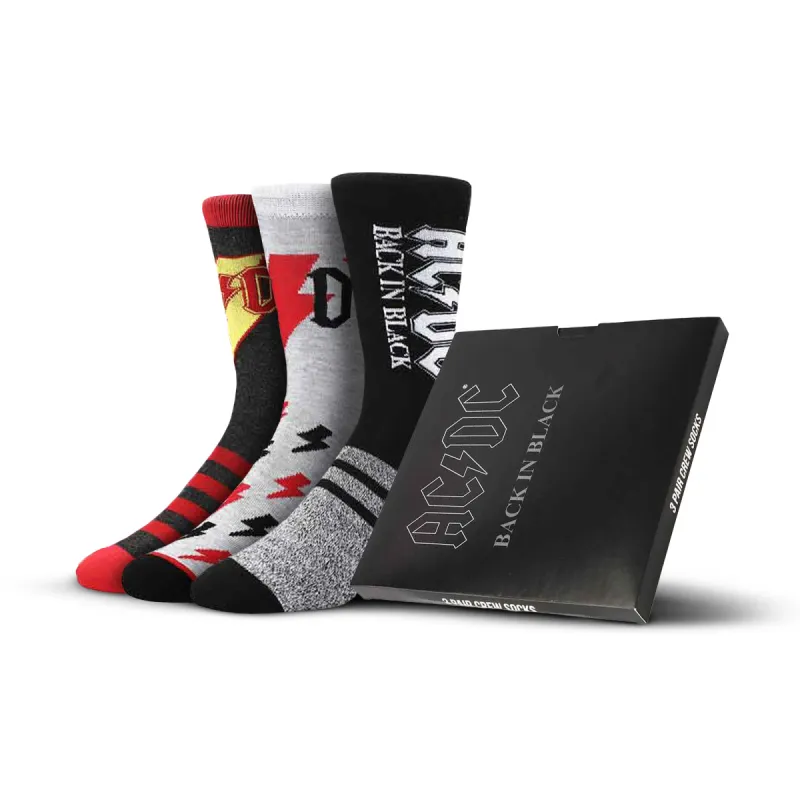AC/DC Back in Black 3 Pair Crew Box Set sold by Foot Cardigan