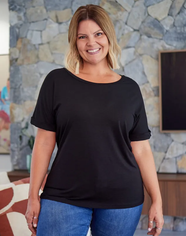 Roll Sleeve Tee -Black sold by Freez