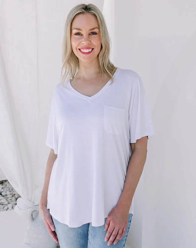 V Neck Tee - White sold by Freez