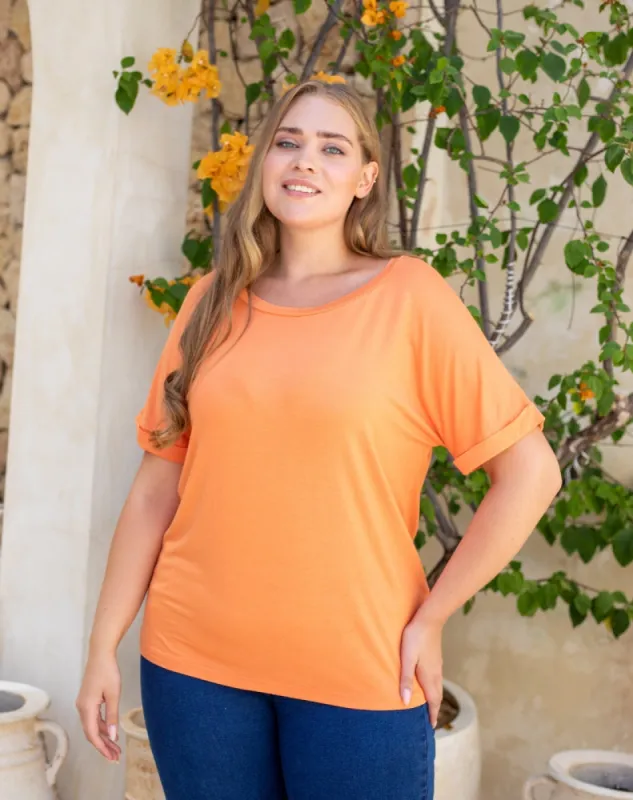 Roll Sleeve Tee - Peach sold by Freez