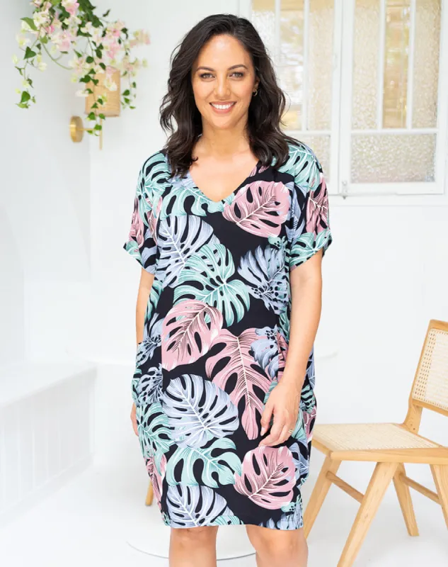 Pocket Dress -Black/Tropical sold by Freez
