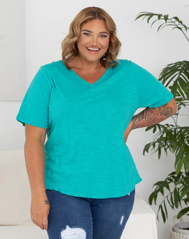 Cotton V Neck Tee - Emerald sold by Freez