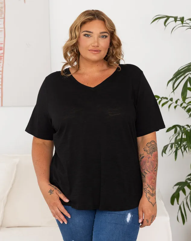 Cotton V Neck Tee - Black sold by Freez