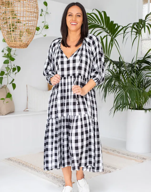 Amber Midi Dress - Gingham Black sold by Freez
