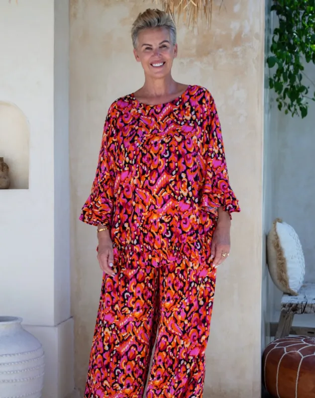 Felicity Top - Orange/Black Multi sold by Freez