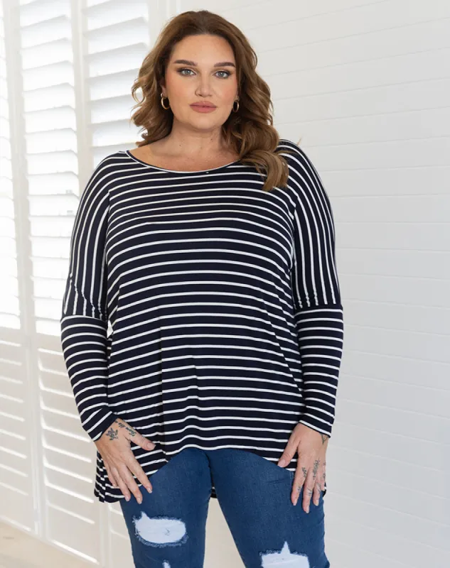 Slouch Tee -Navy/White Stripe made by Freez