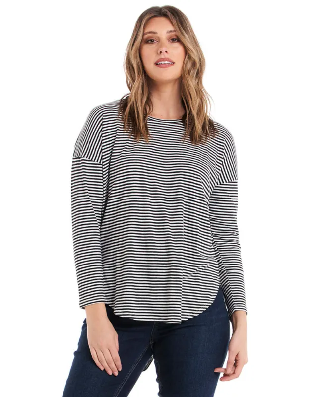 Jessie Long Sleeve Tee - White/Ebony Stripe sold by Freez