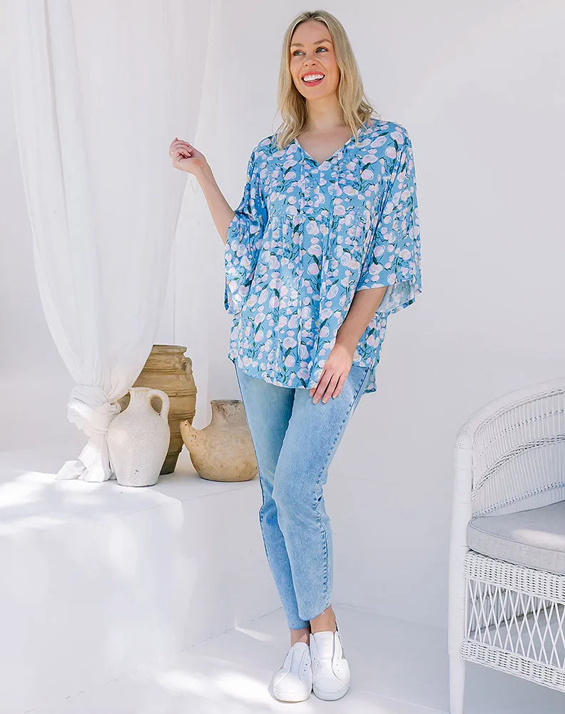 Boho Top - Blue/Floral sold by Freez product image thumbnail 5