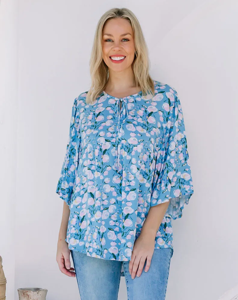 Boho Top - Blue/Floral sold by Freez