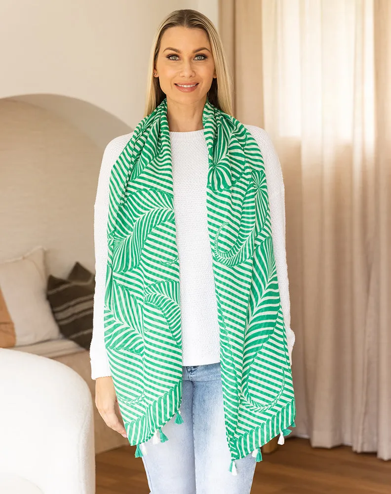 Scarf - Green Leaf Tassel sold by Freez