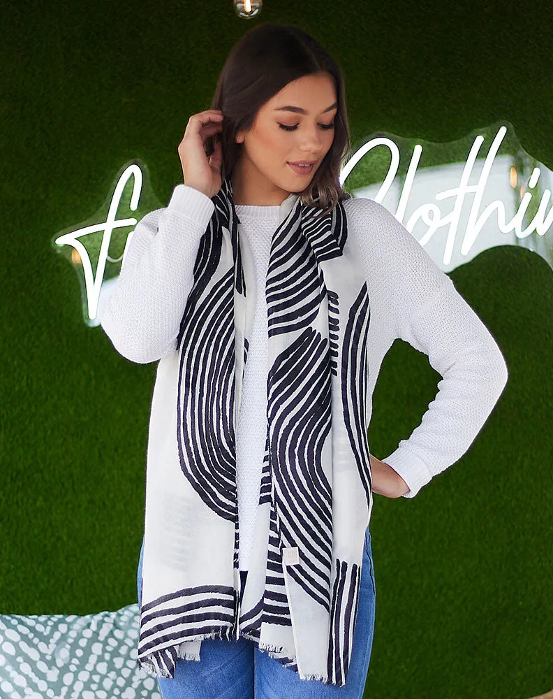 White and Black Rainbow Scarf sold by Freez product image thumbnail 4