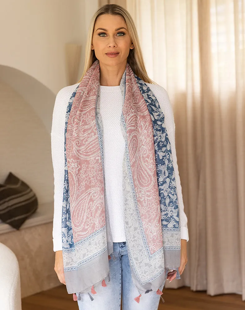 Scarf - Dusty Pink/Denim Blue sold by Freez