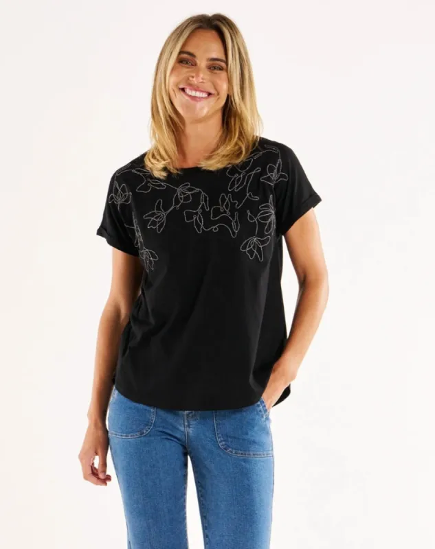 Hailey Short Sleeve Tee - Black Embellished sold by Freez