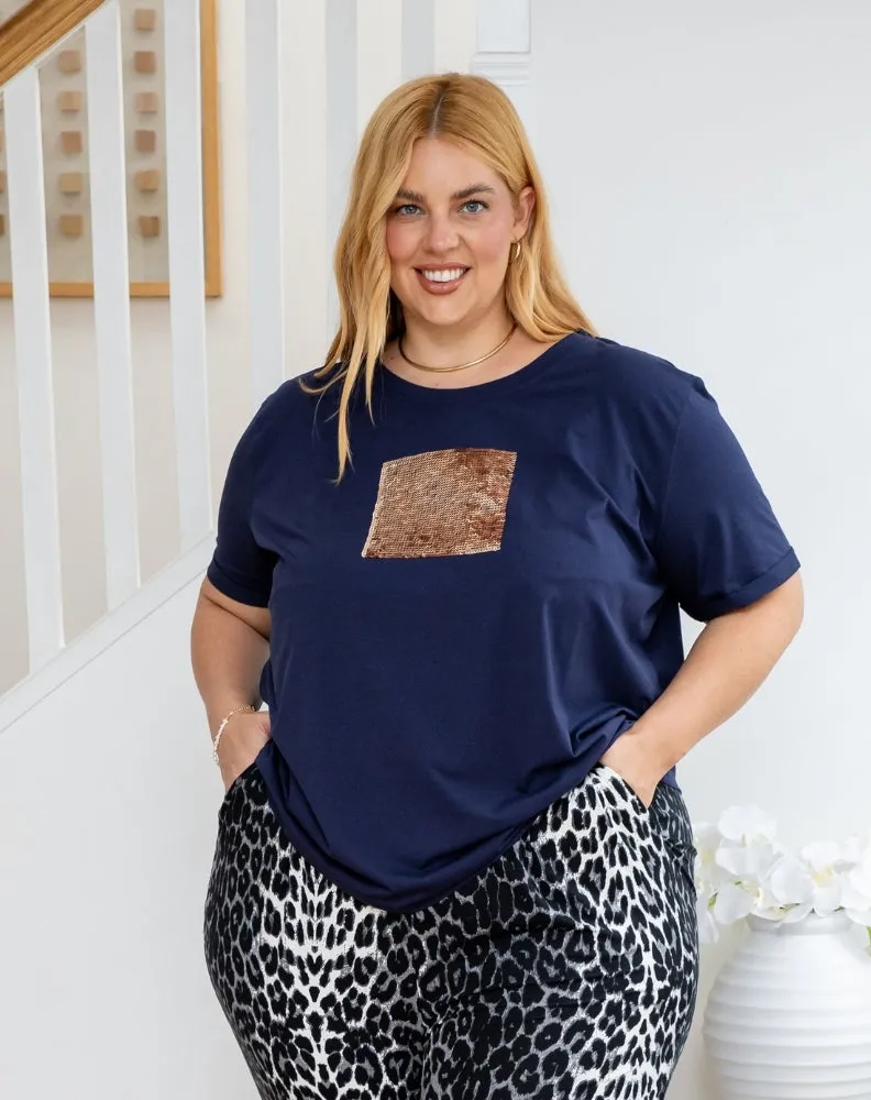 Square Sequin Tee - Navy sold by Freez product image thumbnail 2