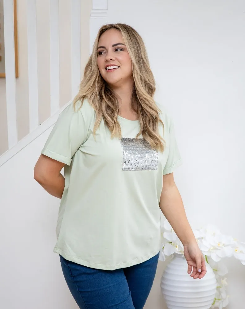 Square Sequin Tee - Sage sold by Freez product image thumbnail 5