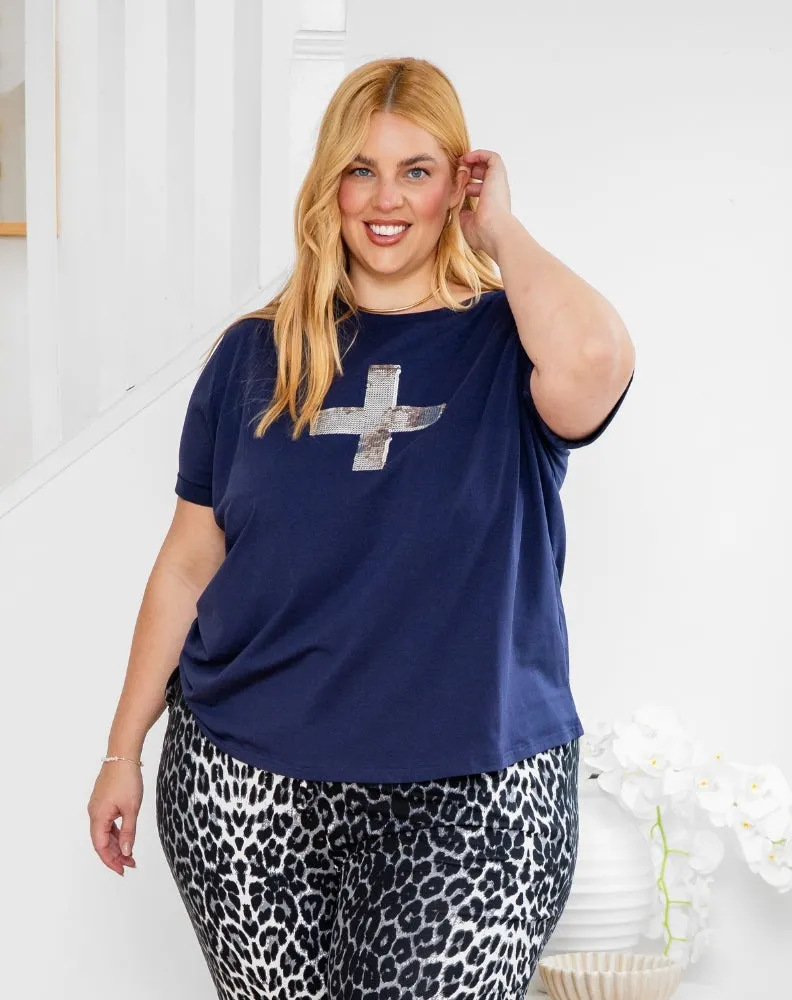 Cross Sequin Tee - Navy sold by Freez product image thumbnail 4