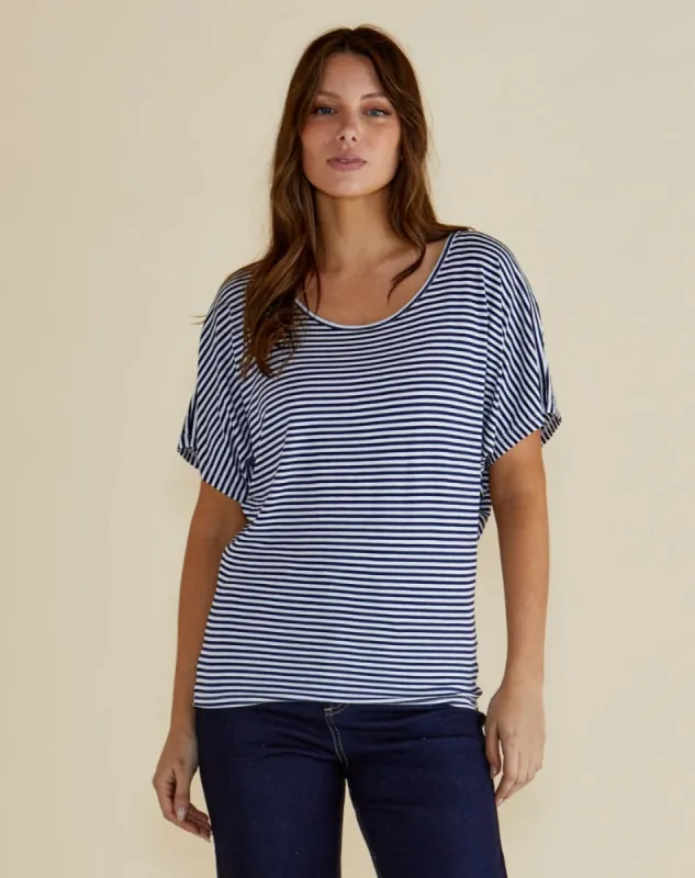 Maui Tee - Navy Blue/White Stripe sold by Freez