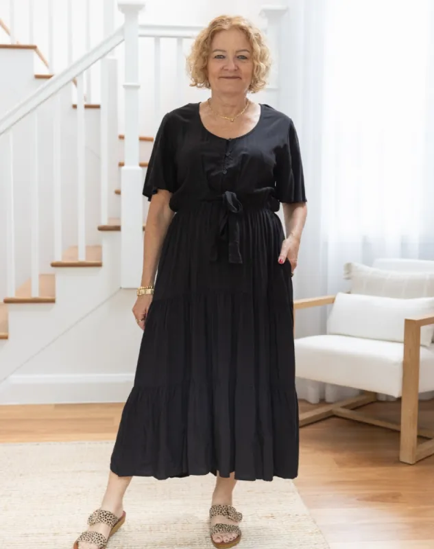 Cindy Tie Midi Dress Black sold by Freez