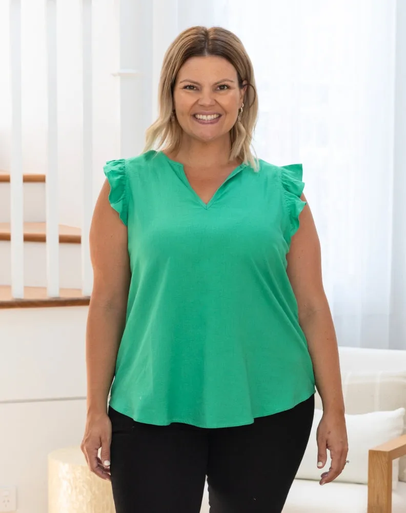Isla Frill Linen Blend Top - Emerald sold by Freez product image thumbnail 3