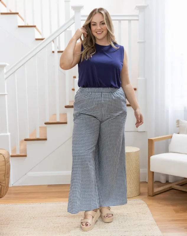 Lexie Pants - Navy Gingham sold by Freez