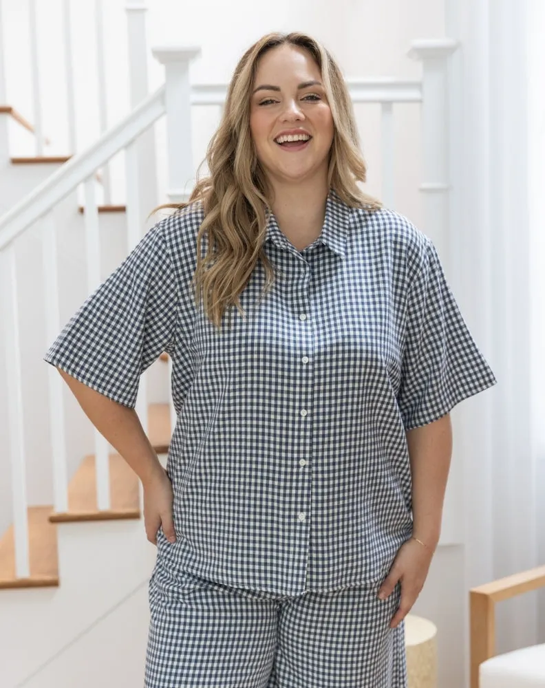Lexie Shirt - Navy Gingham sold by Freez
