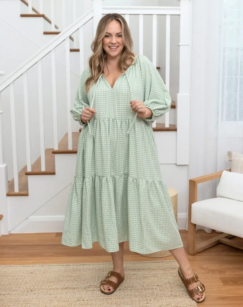 Alicia Dress - Sage Gingham sold by Freez