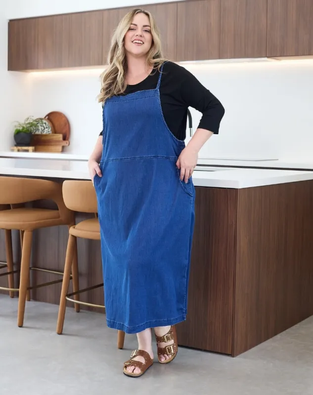 Apron Dress Stretch Denim - Blue sold by Freez