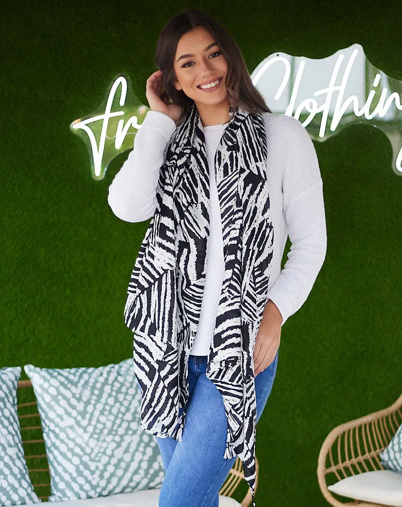 Black and White Geo Scarf sold by Freez