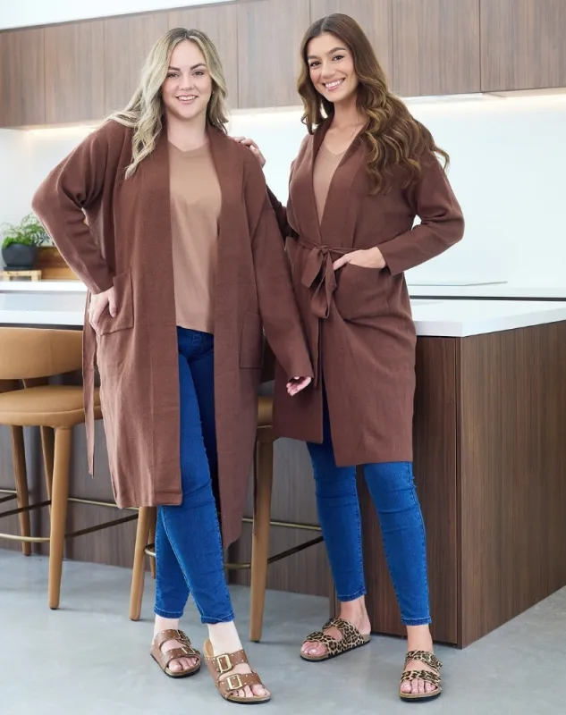 Cassie Coatigan With Belt - Chocolate sold by Freez