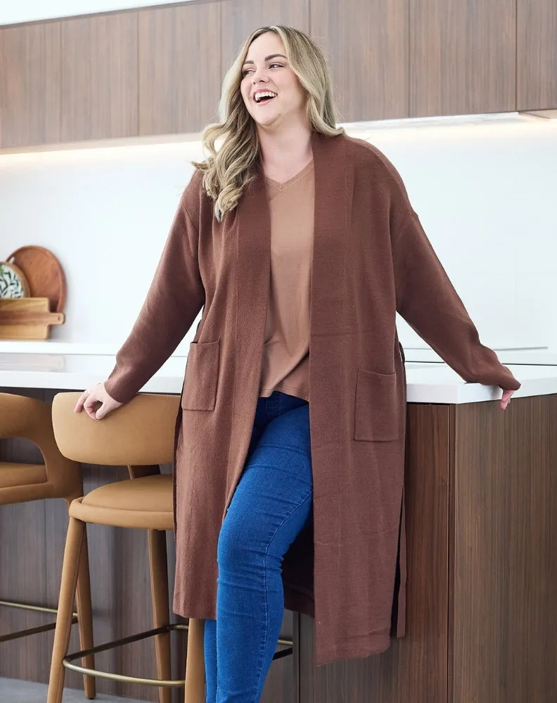 Cassie Coatigan With Belt - Chocolate sold by Freez product image thumbnail 3