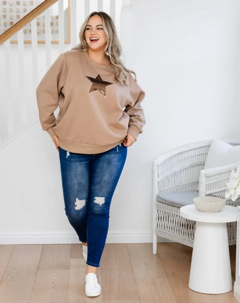 Star Sequin Fleece Sweat - Beige sold by Freez product image thumbnail 5